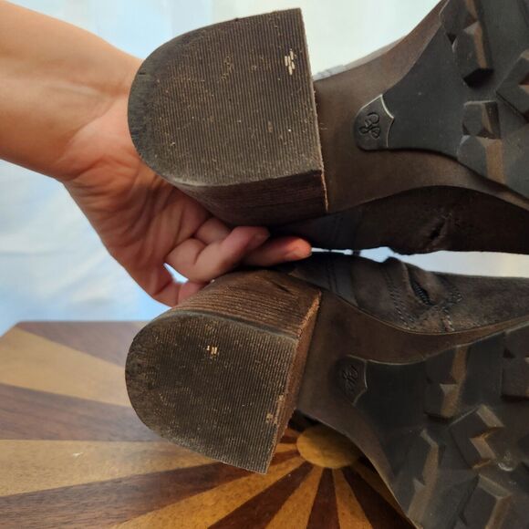 Sam Edelman Size 9.5 M Gray Suede Boots Franklin Distressed Heeled Ankle Bootie - Picture 13 of 16